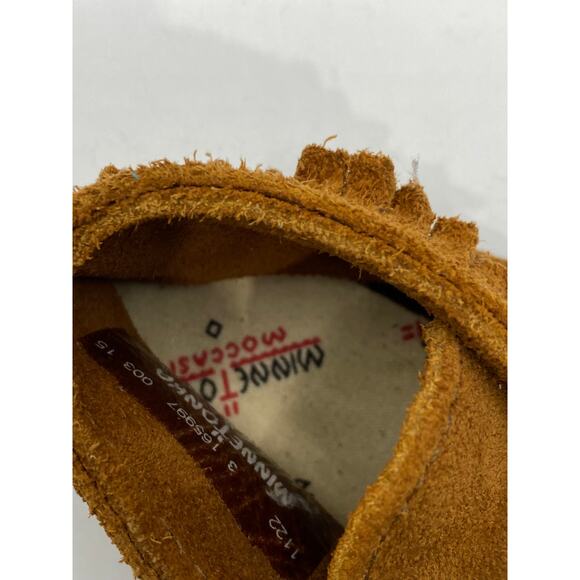 MINNETONKA Infant Girls' Brown Leather Pull-On Moccasin Shoes SZ 3 - Picture 8 of 10